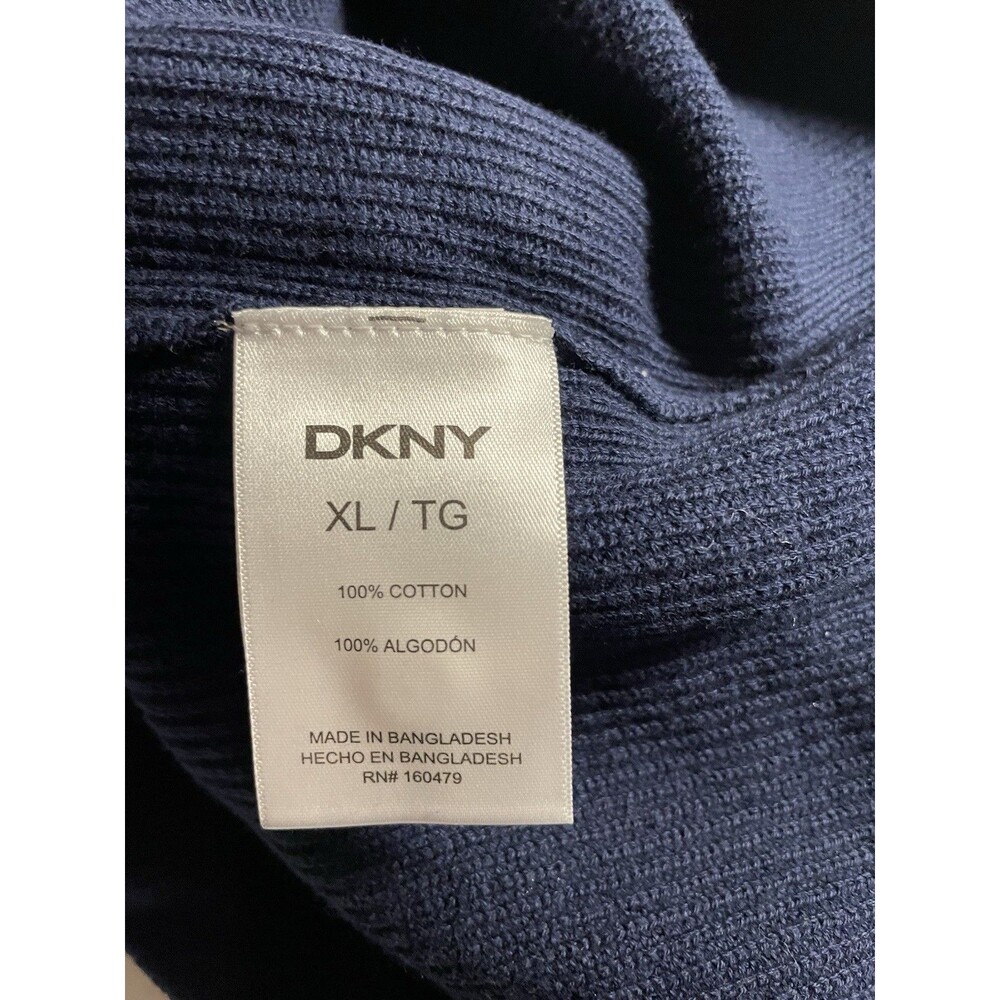 DKNY Sweater Men’s Navy Blue Short Sleeve 100% Cotton Size XL Ribbed Pullover - Picture 4 of 7
